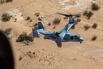 Máy bay MV-22B Osprey trong lần tập luyện gần El Centro, California, năm 2021. (Ảnh: Thủy quân lục chiến Mỹ)