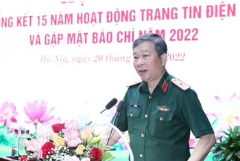 Thiếu tướng Bùi Hải Sơn, Quyền trưởng Ban Quản lý Lăng Chủ tịch Hồ Chí Minh phát biểu tại hội nghị. (Ảnh: Trọng Đức)