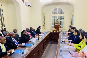 Các đại biểu tại cuộc gặp giữa Đoàn đại biểu Quốc hội Mozambique và lãnh đạo Liên hiệp các tổ chức hữu nghị Việt Nam.