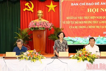Đồng chí Trương Thị Mai phát biểu kết luận buổi làm việc.
