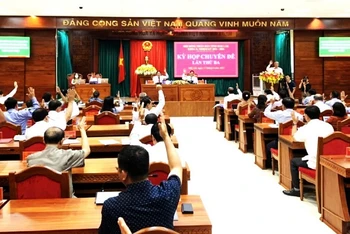 Các đại biểu Hội đồng nhân dân tỉnh Đắk Lắk biểu quyết thông qua các Nghị quyết của kỳ họp.