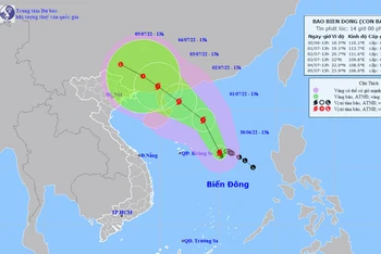 Vị trí và hướng di chuyển của bão số 1. (Nguồn: nchmf.gov.vn)