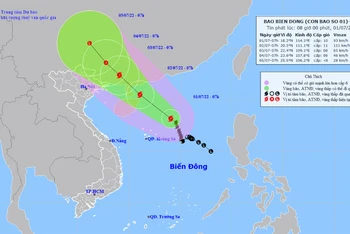 Vị trí và hướng di chuyển của bão số 1. (Nguồn: nchmf.gov.vn)