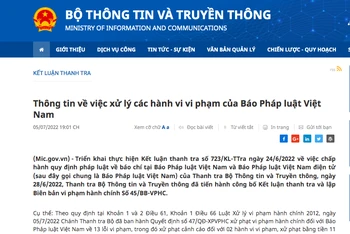 Đình bản 3 tháng đối với Báo Pháp luật Việt Nam điện tử