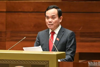 Phó Thủ tướng Chính phủ Trần Lưu Quang phát biểu tại Hội nghị triển khai thực hiện chương trình giám sát của Quốc hội năm 2024 sáng 17/11. (Ảnh: DUY LINH)