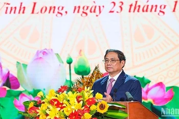 Thủ tướng Phạm Minh Chính đọc diễn văn tại buổi lễ. (Ảnh: BÁ DŨNG)