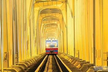 Đoàn tàu bắc-nam trên tuyến đường sắt hiện hữu.