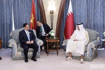 Thủ tướng Chính phủ Phạm Minh Chính hội kiến Quốc vương Qatar Sheikh Tamim bin Hamad Al Thani.