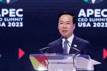 [Ảnh] Chủ tịch nước Võ Văn Thưởng phát biểu tại Hội nghị Thượng đỉnh Doanh nghiệp APEC