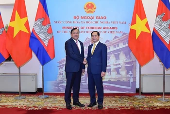 Bộ trưởng Ngoại giao Bùi Thanh Sơn và Phó Thủ tướng, Bộ trưởng Ngoại giao và Hợp tác quốc tế Campuchia Prak Sokhonn. (Ảnh: Báo Thế giới & Việt Nam)