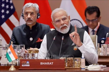 Thủ tướng Ấn Độ Narendra Modi phát biểu tại Hội nghị thượng đỉnh G20 ở New Delhi, Ấn Độ, ngày 9/9/2023. (Ảnh: TTXVN)