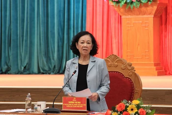 Đồng chí Trương Thị Mai, Ủy viên Bộ Chính trị, Thường trực Ban Bí thư, Trưởng Ban Tổ chức Trung ương phát biểu chỉ đạo.
