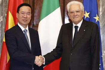 Chủ tịch nước Võ Văn Thưởng và Tổng thống Cộng hòa Italia Sergio Mattarella. Ảnh: TTXVN