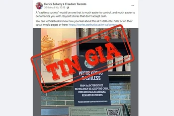 Một bài đăng trên Facebook đưa tin sai sự thật về chính sách thanh toán của chuỗi cửa hàng cà phê Starbucks. (Ảnh chụp màn hình)
