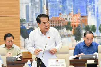 Trưởng Ban Dân nguyện Dương Thanh Bình phát biểu tại phiên họp. (Ảnh: DUY LINH) 