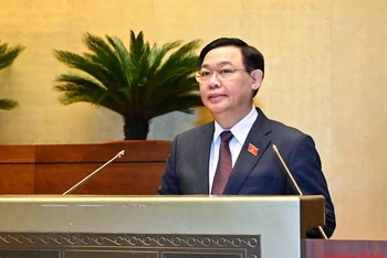 Chủ tịch Quốc hội Vương Đình Huệ phát biểu khai mạc Kỳ họp thứ 4, Quốc hội khóa XV. (Ảnh: DUY LINH)