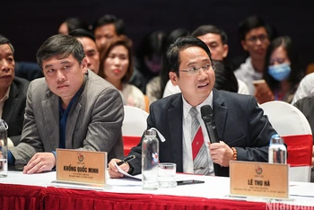 Tiến sĩ Khổng Quốc Minh - Cục Sở hữu trí tuệ phát biểu ý kiến tại Hội thảo. (Ảnh: THÀNH ĐẠT)