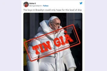 Bức ảnh về Giáo hoàng Francis do AI tạo ra được chia sẻ rộng rãi trên mạng xã hội Twitter. (Ảnh chụp màn hình)
