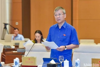 Đại biểu Quốc hội Nguyễn Anh Trí trình bày tờ trình đề nghị xây dựng dự án Luật Chuyển đổi giới tính trong phiên họp sáng 12/5. (Ảnh: DUY LINH)