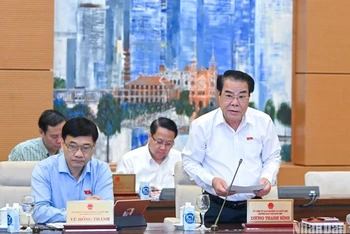 Trưởng Ban Dân nguyện Dương Thanh Bình trình bày báo cáo công tác dân nguyện của Quốc hội trong tháng 9/2023. (Ảnh: DUY LINH)