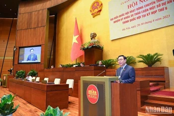 Chủ tịch Quốc hội Vương Đình Huệ phát biểu tại Hội nghị đại biểu Quốc hội hoạt động chuyên trách lần thứ 4 hồi tháng 8/2023. (Ảnh: DUY LINH)