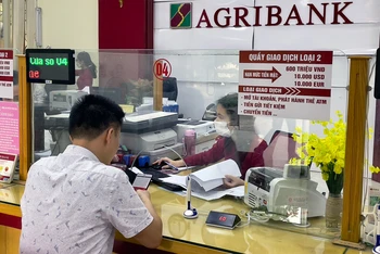 Khách hàng giao dịch tại một chi nhánh Ngân hàng Agribank. 