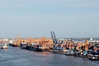 Xuất nhập khẩu hàng hóa tại cảng Đình Vũ, thành phố Hải Phòng. (Ảnh AN KHÁNH)