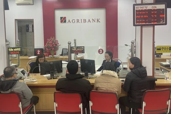 Khách hàng giao dịch tại chi nhánh ngân hàng Agribank. 