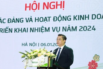 Tổng Giám đốc Vietcombank Nguyễn Thanh Tùng phát biểu tại Hội nghị. 