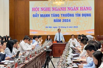 Phó Thống đốc Thường trực Ngân hàng Nhà nước Việt Nam Đào Minh Tú phát biểu tại Hội nghị. 