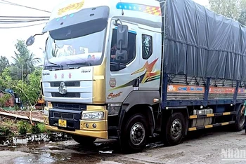 Xe tải lớn bị tạm giữ sau khi làm hư hỏng cầu bắt ngang thị trấn Trần Văn Thời (huyện Trần Văn Thời, tỉnh Cà Mau).