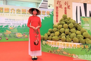 Sầu riêng tại Lễ hội trái cây Việt Nam tại Trung Quốc. (Ảnh: HỮU HƯNG)