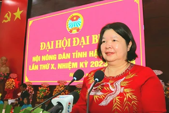 Bà Cao Xuân Thu Vân, Phó Chủ tịch Ban Chấp hành Trung ương Hội Nông dân Việt Nam, phát biểu chỉ đạo Đại hội.