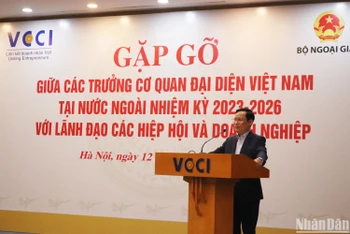 Chủ tịch VCCI Phạm Tấn Công phát biểu tại cuộc gặp gỡ.