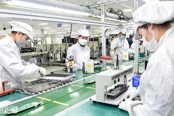 Dây chuyền sản xuất linh kiện điện tử tại Công ty TNHH Bumjin Electronics Vina (Quảng Ninh). (Ảnh: TRẦN HẢI)