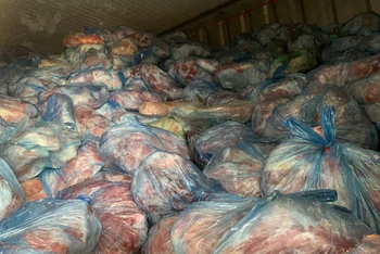 Phát hiện số lượng lớn thịt lợn nhiễm bệnh tại một kho hàng trên địa bàn huyện Chương Mỹ (TP Hà Nội).