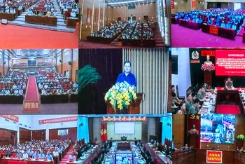 Các điểm cầu của tỉnh Bắc Ninh tham gia trực tuyến hội nghị.