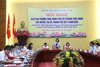 Quang cảnh phiên họp chuyên đề "Một số giải pháp nâng cao chất lượng, hiệu quả giải trình tại phiên họp Thường trực Hội đồng nhân dân các cấp tỉnh Bắc Ninh”.