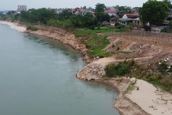 Sạt lở tại khu 13, xã Dân Quyền (huyện Tam Nông, Phú Thọ) đe dọa đến tài sản, tính mạng của người dân.