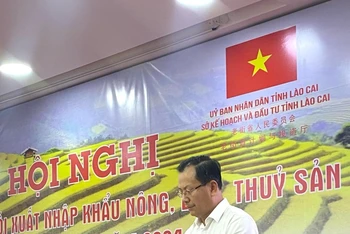 Đồng chí Hoàng Quốc Khánh, Phó Chủ tịch Thường trực Ủy ban nhân dân tỉnh Lào Cai phát biểu chỉ đạo hội nghị.