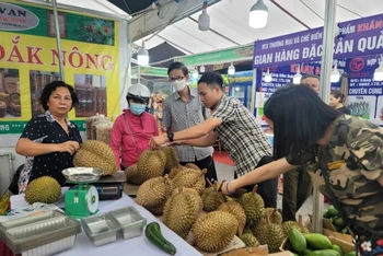 Người tiêu dùng Thủ đô thưởng thức, mua sắm các trái cây đặc sản của tỉnh Đắk Nông.