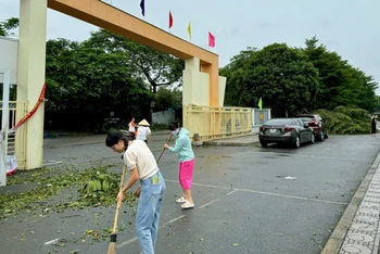 Các trường học trên địa bàn Hà Nội nhanh chóng thu gọn khuôn viên sau bão số 3.