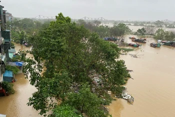 Nước sông Hồng dâng cao đã gây ngập một số khu vực ngoài đê trên địa bàn các quận Hoàn Kiếm, Ba Đình.