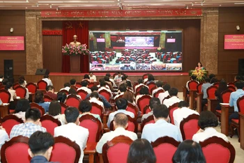 Quang cảnh hội nghị quán triệt của Thành ủy Hà Nội, ngày 16/8.