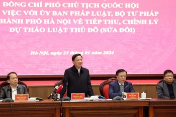 Phó Chủ tịch Quốc hội Nguyễn Khắc Định phát biểu tại buổi làm việc.