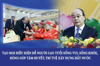 Chủ tịch nước Nguyễn Xuân Phúc phát biểu tại Lễ phát động hưởng ứng Tháng hành động vì người cao tuổi Việt Nam 2022. (Ảnh: Phạm Hà)
