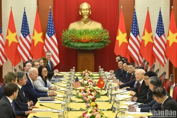 Tổng Bí thư Nguyễn Phú Trọng hội đàm với Tổng thống Hoa Kỳ Joe Biden. (Ảnh: Đăng Khoa)