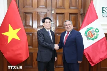 Chủ tịch nước Lương Cường hội kiến Chủ tịch Hội đồng Bộ trưởng Peru Gustavo Adrian Adrianzén.