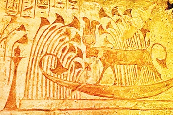 Tạo hình sống động của những cây papyrus được lưu lại trên bức tường lớn của ngôi đền nổi tiếng Abu Simbel.