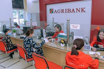 Người dân giao dịch tại chi nhánh Ngân hàng Agribank.